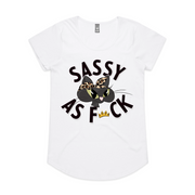 Sassy as F*ck Cartoon Cat  Scoop Neck White Tee