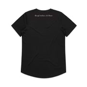 Eskimo Nell | Black curved hem Tshirt Through Darkness She Blooms